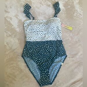 Summersalt one piece ruffle swimsuit, NWT, size 4 in seaweed dots